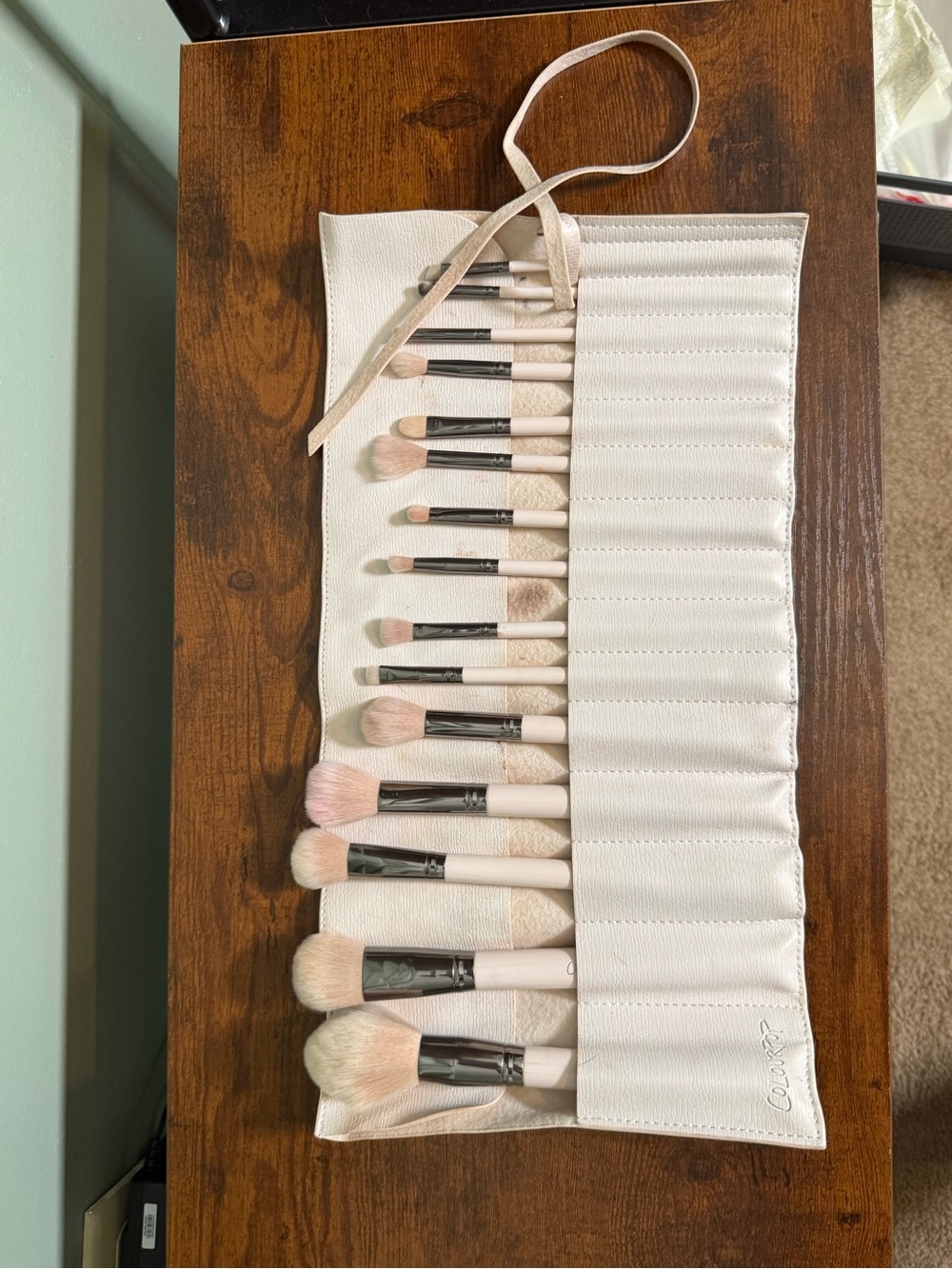 ColourPop Pink and White 12-Piece Brush Set with Roll Pouch